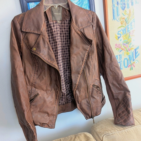 Maurices Vegan Leather Biker Jacket - Brown Cognac - Size M - Picture 2 of 6